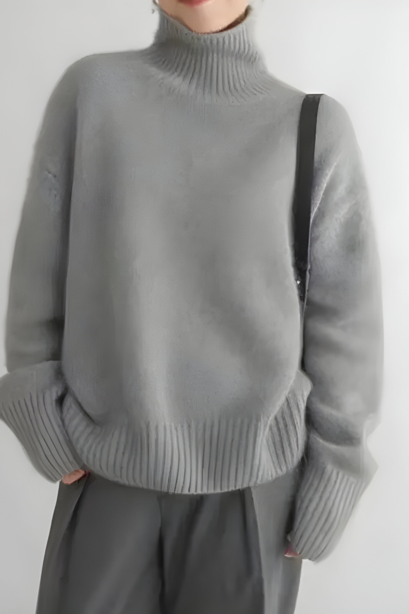 Women's High Neck Roll Sweater – Long Sleeve Relaxed Knit Pullover