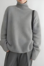 Women's High Neck Roll Sweater – Long Sleeve Relaxed Knit Pullover