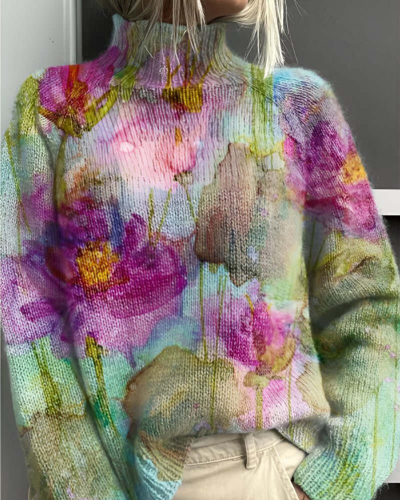 Women's Patterned Crew Neck Sweater – Graphic Long Sleeve Knit Pullover