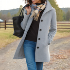 Women's Winter Coat – Button Front Long Coat – Helga