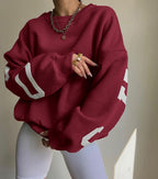 Women's Crew Neck Graphic Sweater – Printed Sleeve Relaxed Fit Pullover