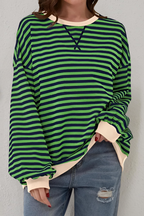 Women's Striped Crew Neck Sweatshirt – Relaxed Long Sleeve Pullover