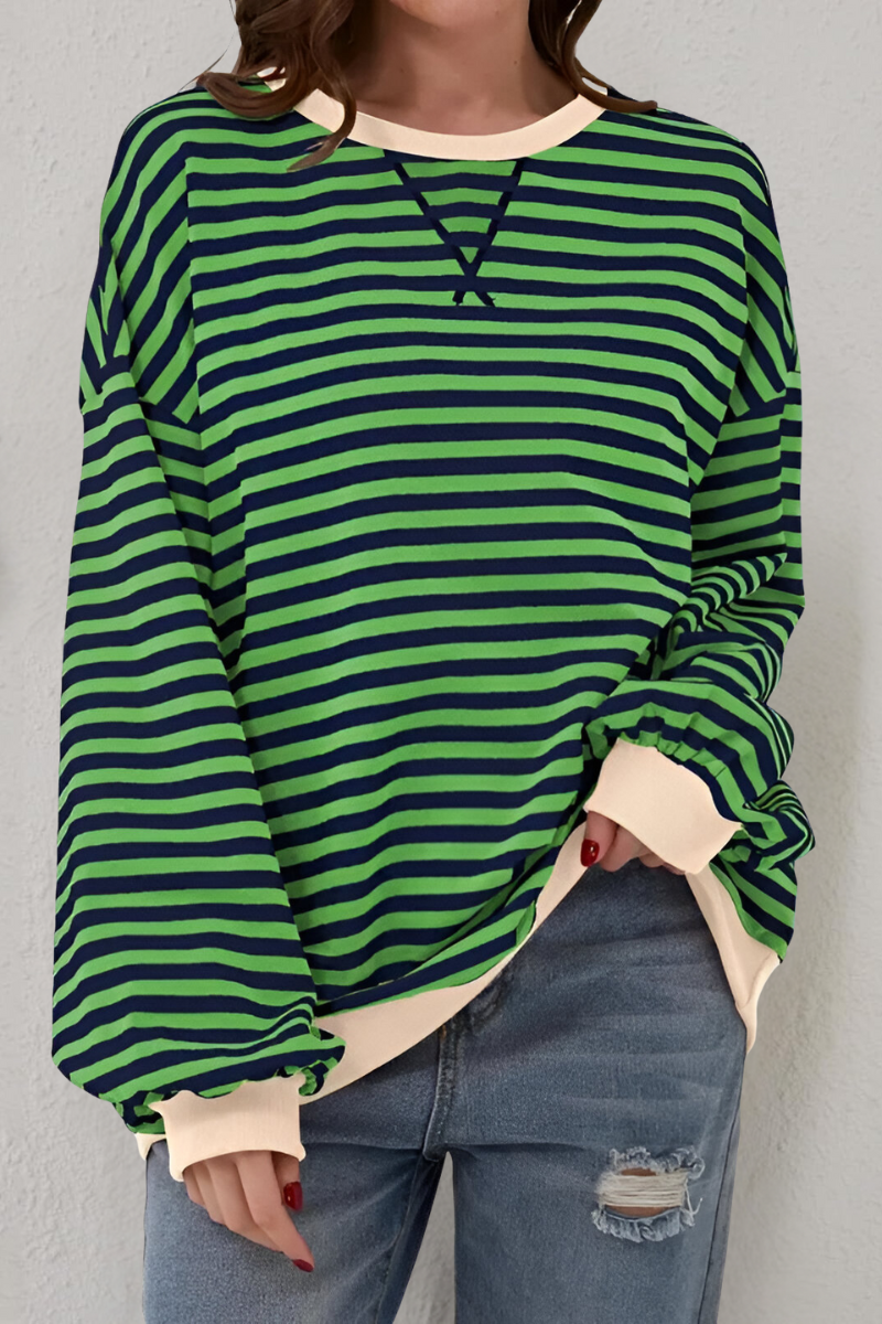 Women's Striped Crew Neck Sweatshirt – Relaxed Long Sleeve Pullover