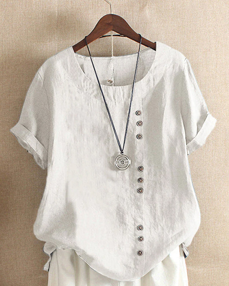 Women's Casual Blouse with Button Detail and Short Sleeves