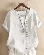Women's Casual Blouse with Button Detail and Short Sleeves