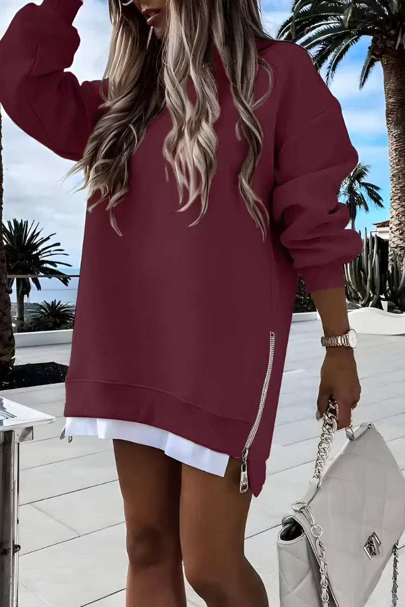 Women's Side-Zip Oversized Sweater – Relaxed Long Sleeve Pullover