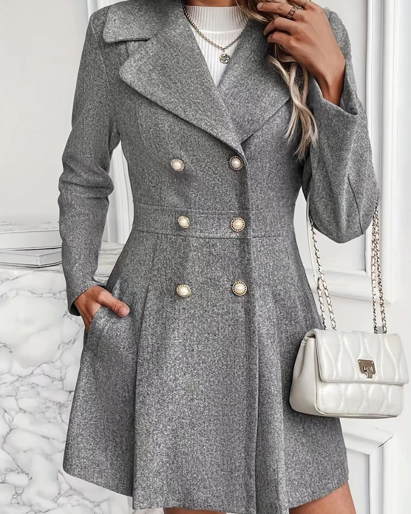 Women's Tailored Pleated Coat – Long Button Front Winter Overcoat