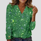 Women's Sparkle V-Neck Blouse – Sequin Long Sleeve Evening Blouse