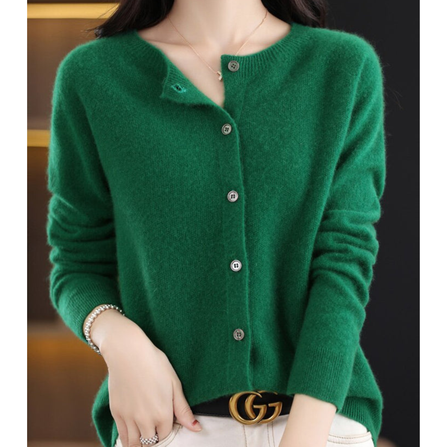 Women's Classic Button Knit Cardigan – Long Sleeve Crew Neck Cardigan