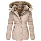 Women's Fur Hood Quilted Coat – Longline Removable Hood Winter Coat