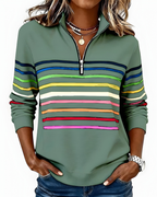 Women's Striped Quarter-Zip Sweater – High Neck Long Sleeve Pullover