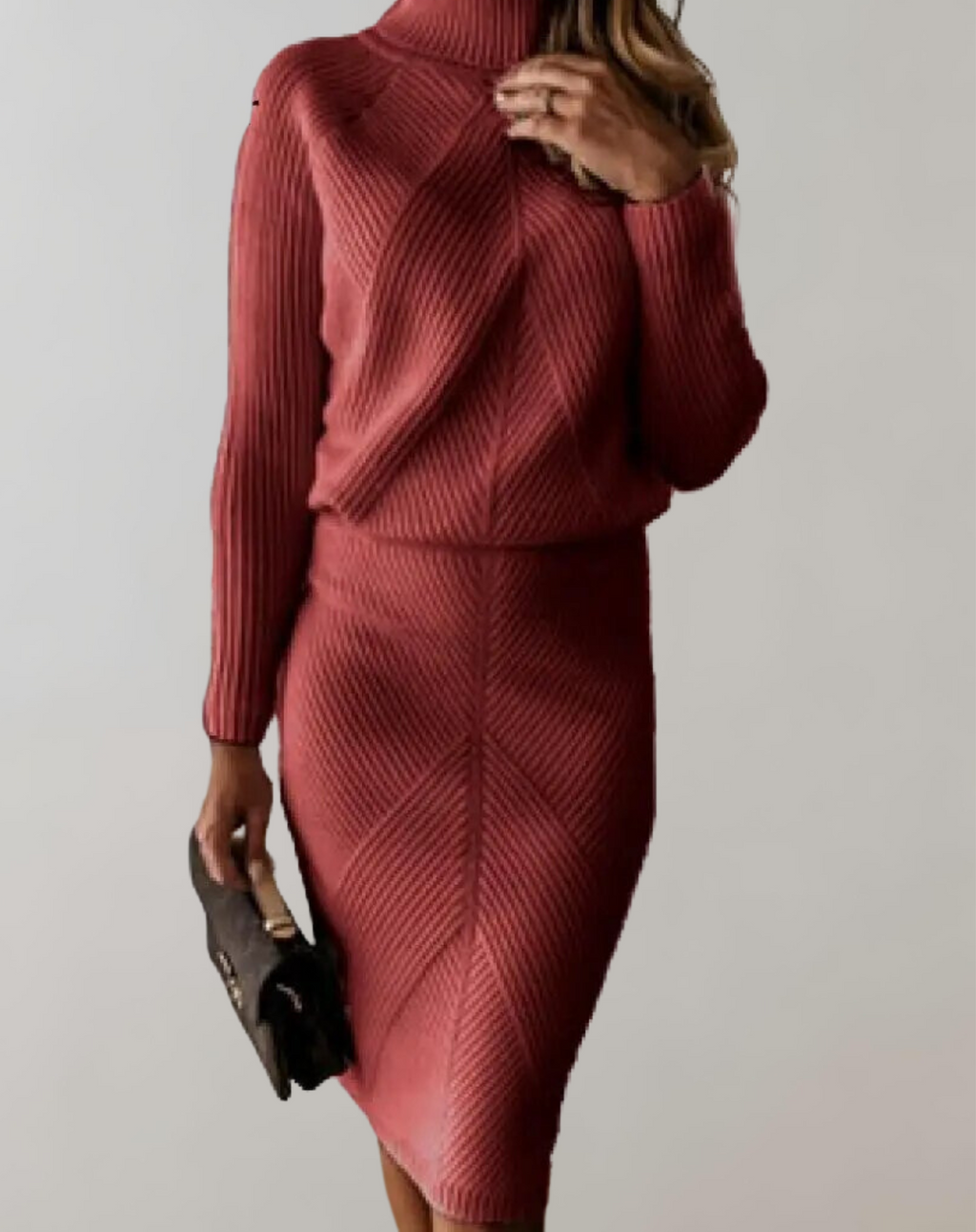 Women's Fitted Turtleneck Skirt Set – Long Sleeve Two-Piece Matching Set