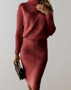 Women's Fitted Turtleneck Skirt Set – Long Sleeve Two-Piece Matching Set