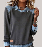 Women's Contrast Panel Sweater – Two-Tone Relaxed Knit Pullover