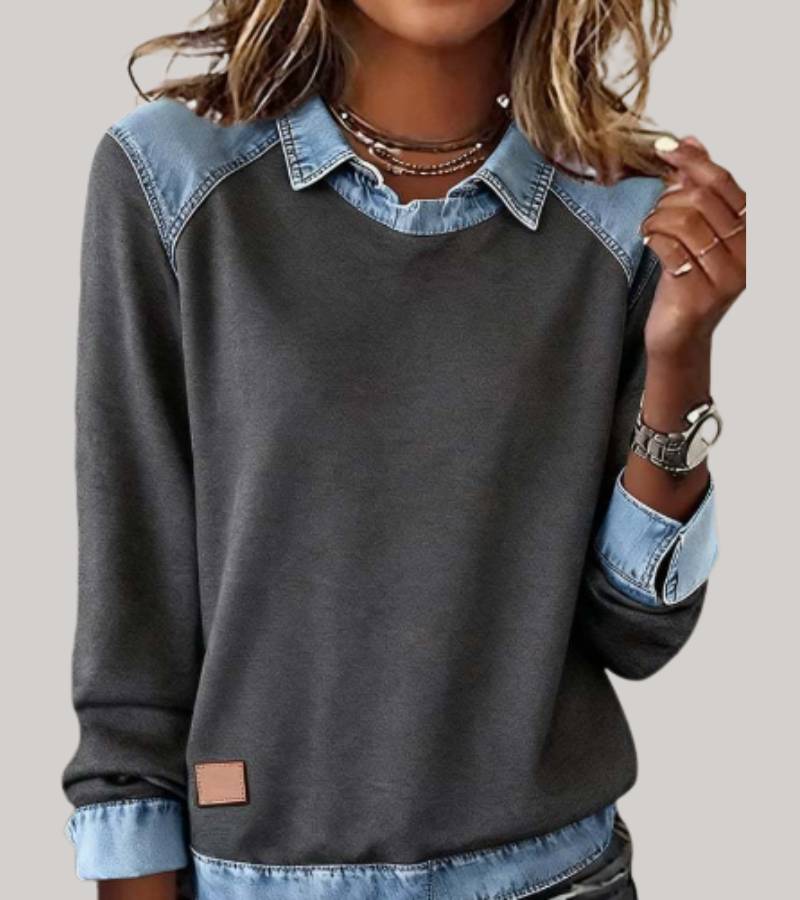 Women's Contrast Panel Sweater – Two-Tone Relaxed Knit Pullover