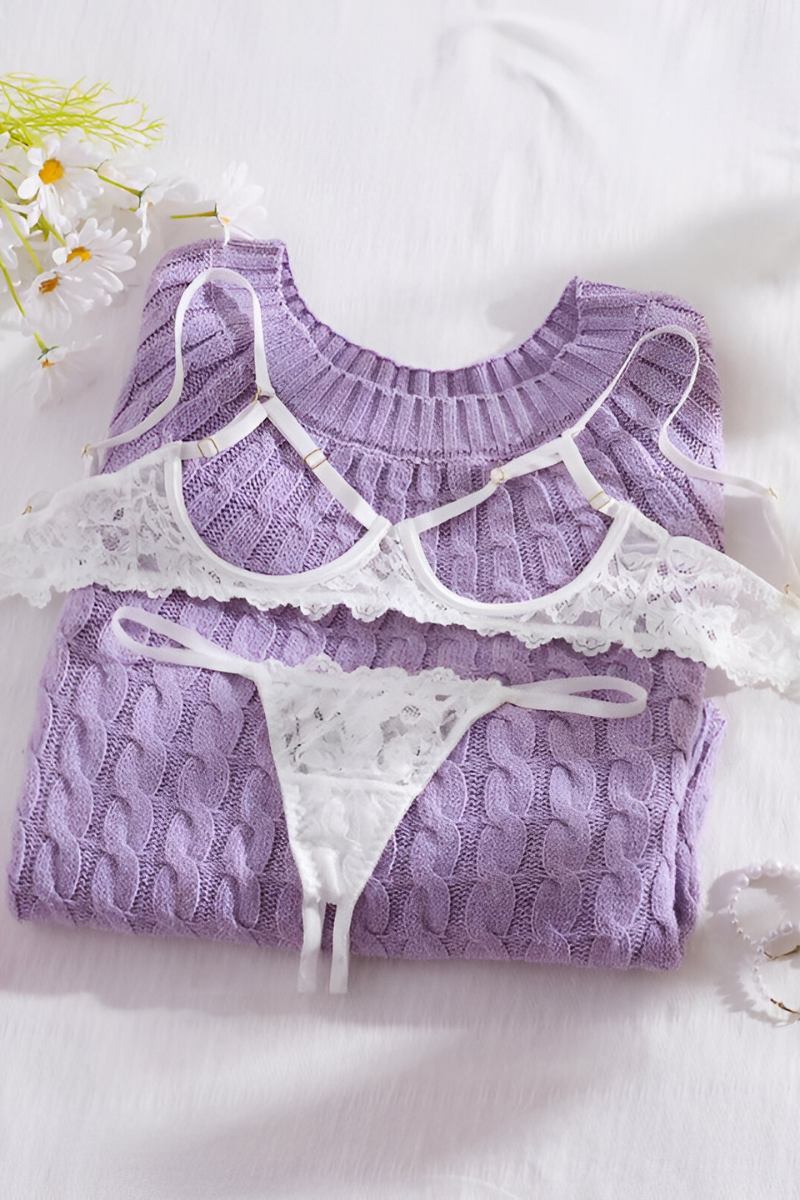 Women's Plunging Lace Lingerie Set – Deep V-Neck Bra & Matching Brief Set