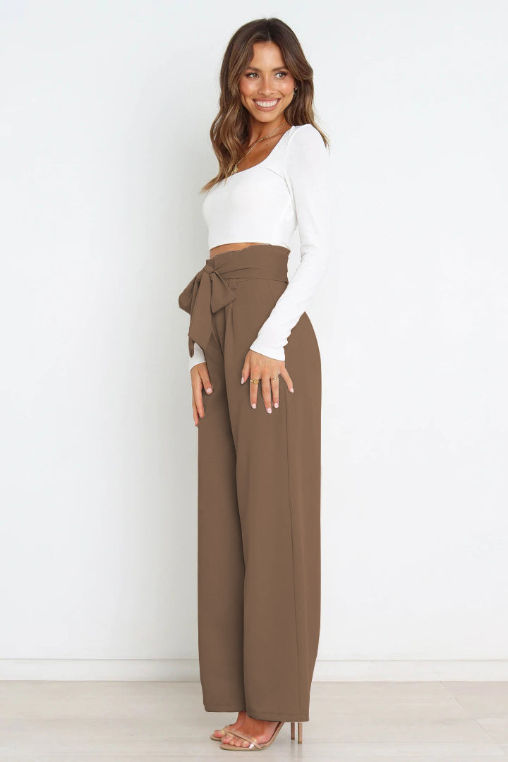 Women's High Waist Paperbag Pants – Bow Waist Wide Leg Trousers