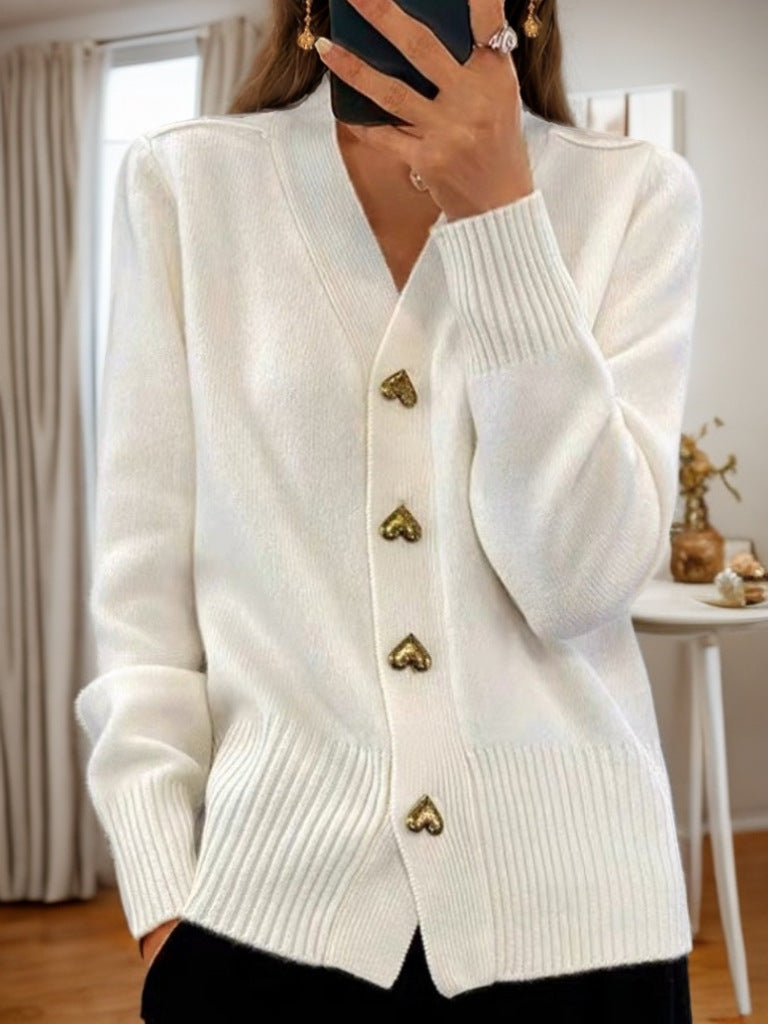 Women's Knit Button Cardigan – Heart Button Soft Sweater