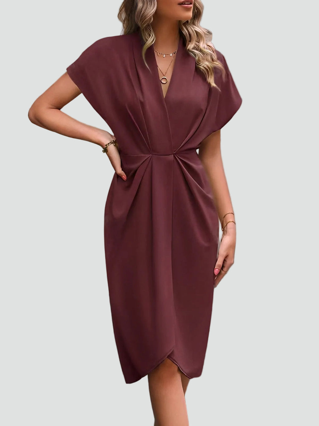 Women's Wrap Midi Dress – V-Neck Occasion Dress