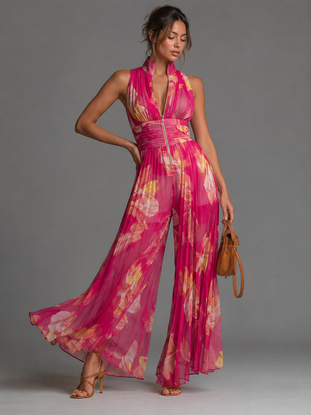 Women's Halter Wide Leg Jumpsuit – Defined Waist Wedding Guest Jumpsuit