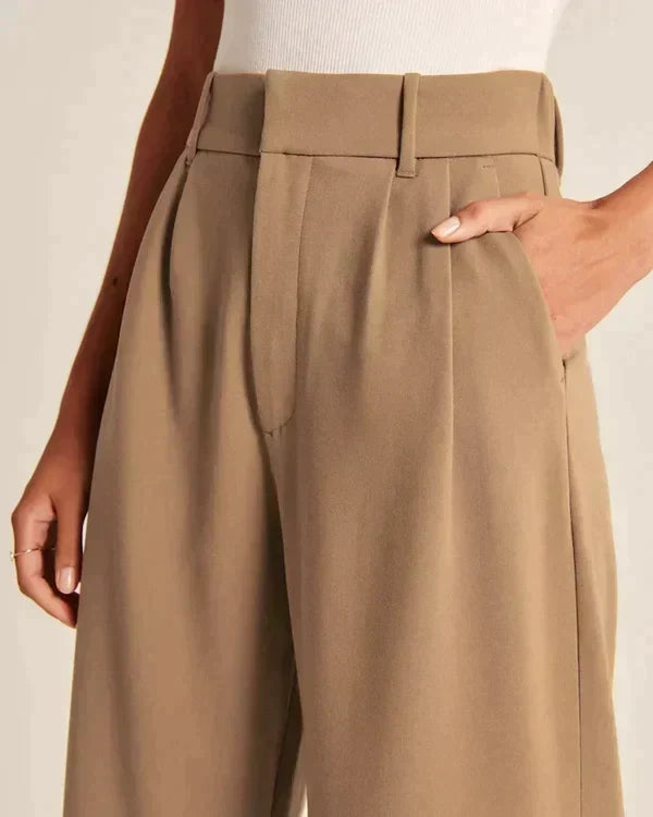 Women's High Waist Pleated Pants – Wide Leg Flowy Dress Trousers