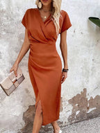 Women's Cutout Wrap Midi Dress – V-Neck Fitted Cocktail Occasion Dress