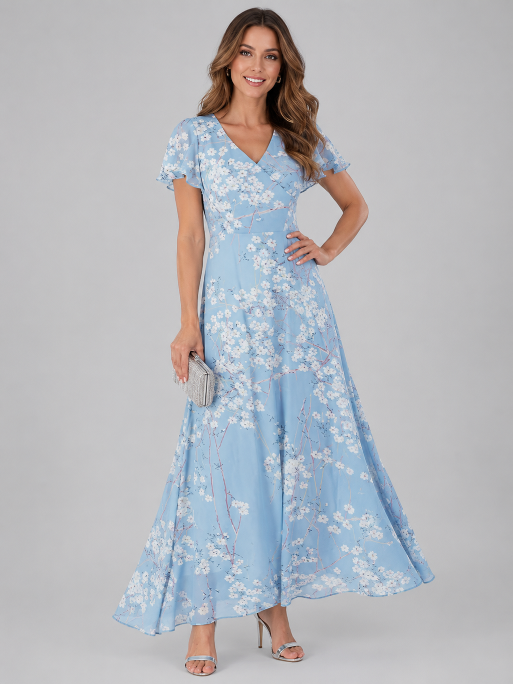 Women's Draped Floral Maxi Dress – Flowy Relaxed Summer Dress