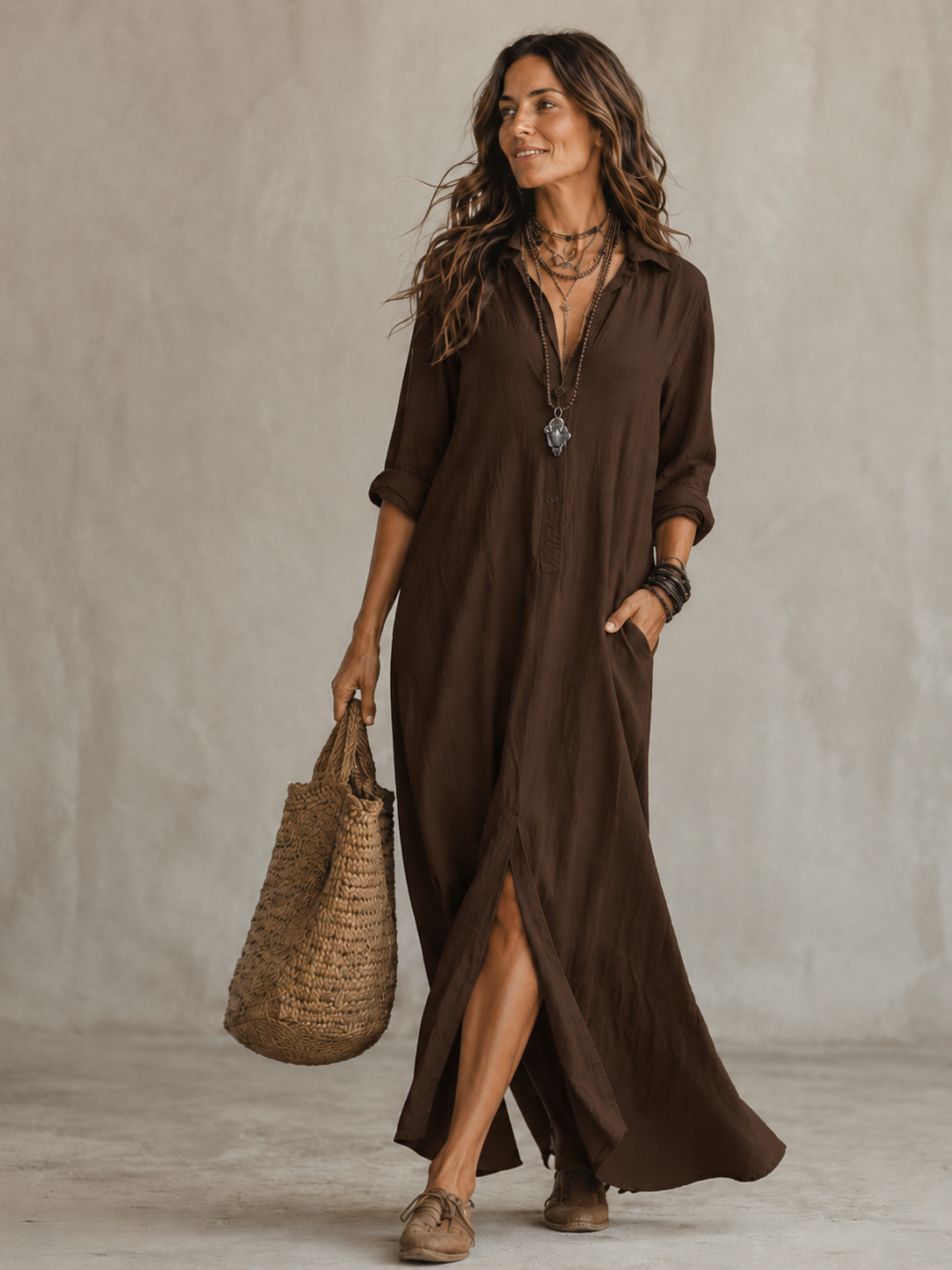 Women's Wrap Midi Dress – V-Neck Summer Dress