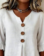 Women's Ruffle Front Blouse – Button Detail Flowy Long Sleeve Blouse