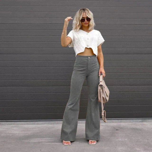 Women's High Waist Flared Pants – Long Leg Retro Style Trousers