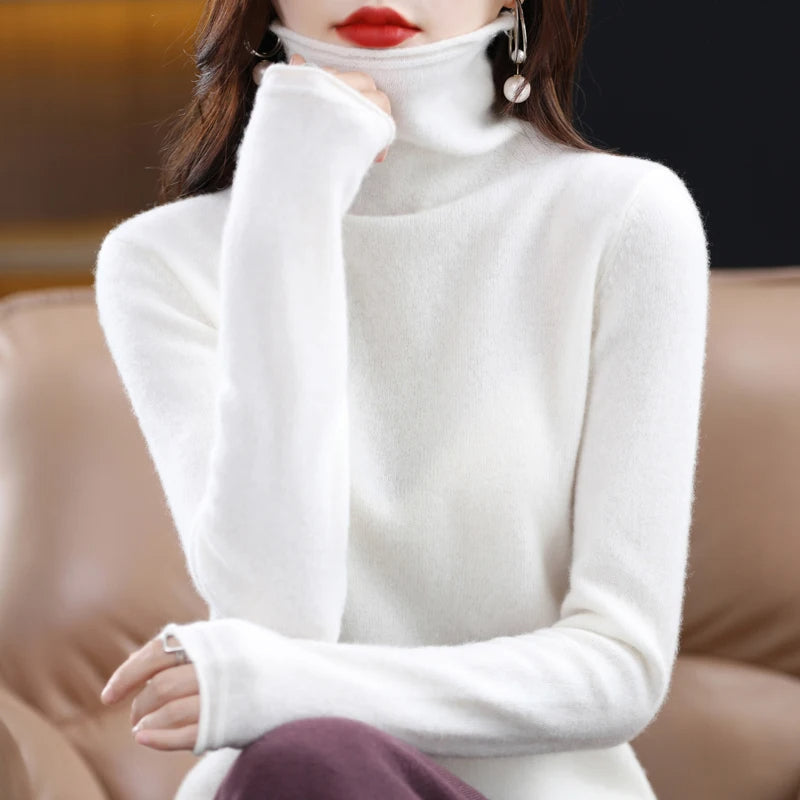 Women's Roll Neck Winter Sweater – Classic Turtleneck Knit Sweater