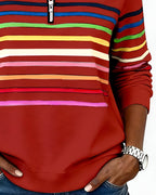 Women's Striped Quarter-Zip Sweater – High Neck Long Sleeve Pullover