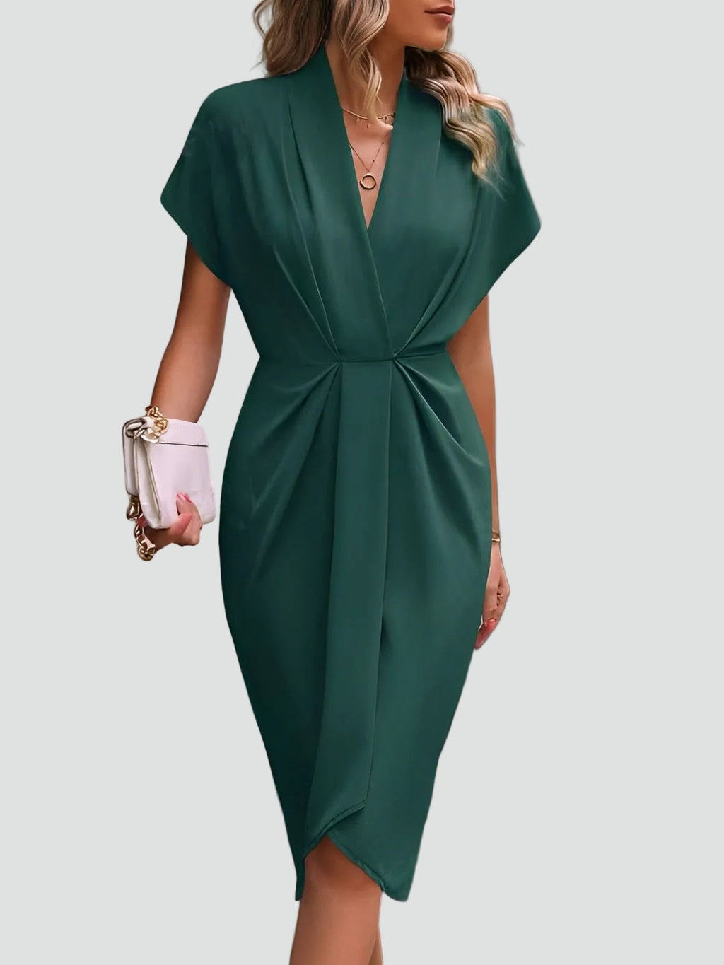 Women's Wrap Midi Dress – V-Neck Occasion Dress