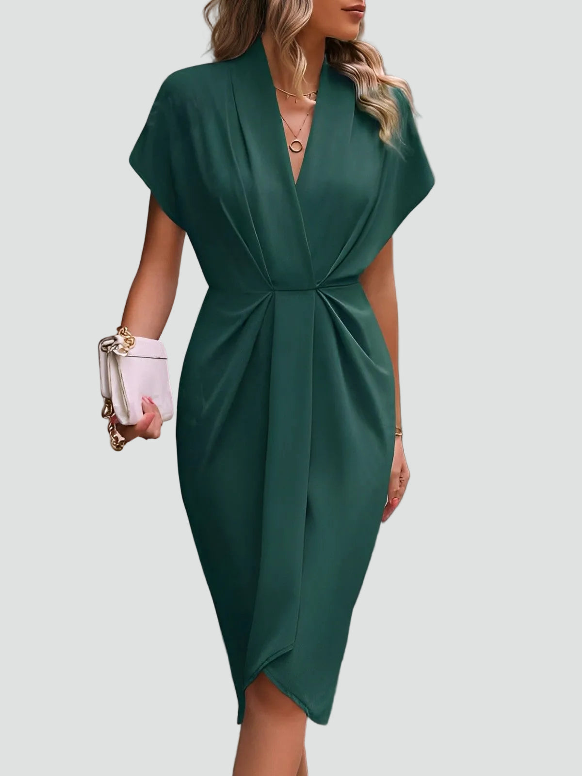 Women's Wrap Midi Dress – V-Neck Occasion Dress
