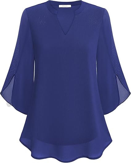 Women's V-Neck Wide Sleeve Blouse – Loose Fit Flowy Casual Blouse