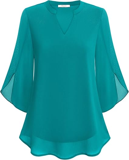 Women's V-Neck Wide Sleeve Blouse – Loose Fit Flowy Casual Blouse
