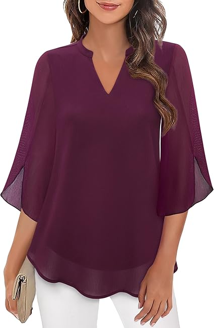 Women's V-Neck Wide Sleeve Blouse – Loose Fit Flowy Casual Blouse