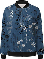 Women's Floral Bomber Jacket – Zip-Up Lightweight Jacket