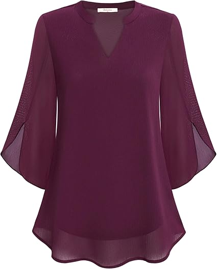 Women's V-Neck Wide Sleeve Blouse – Loose Fit Flowy Casual Blouse