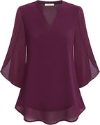 Women's V-Neck Wide Sleeve Blouse – Loose Fit Flowy Casual Blouse