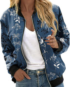 Women's Floral Bomber Jacket – Zip-Up Lightweight Jacket