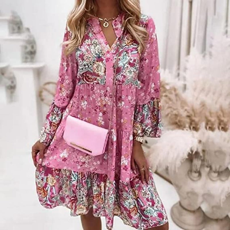 Women's V-Neck Dress – Multicolor Summer Dress – Kaelis