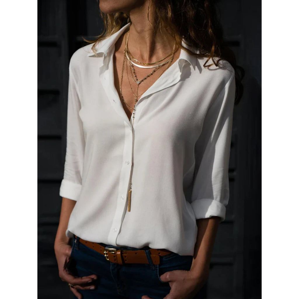 Women's Long Sleeve Button Front Blouse – Tailored Office Work Blouse