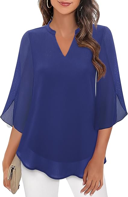 Women's V-Neck Wide Sleeve Blouse – Loose Fit Flowy Casual Blouse