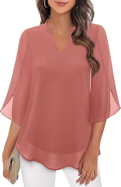Women's V-Neck Wide Sleeve Blouse – Loose Fit Flowy Casual Blouse