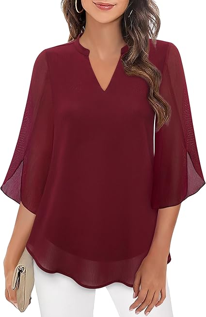 Women's V-Neck Wide Sleeve Blouse – Loose Fit Flowy Casual Blouse