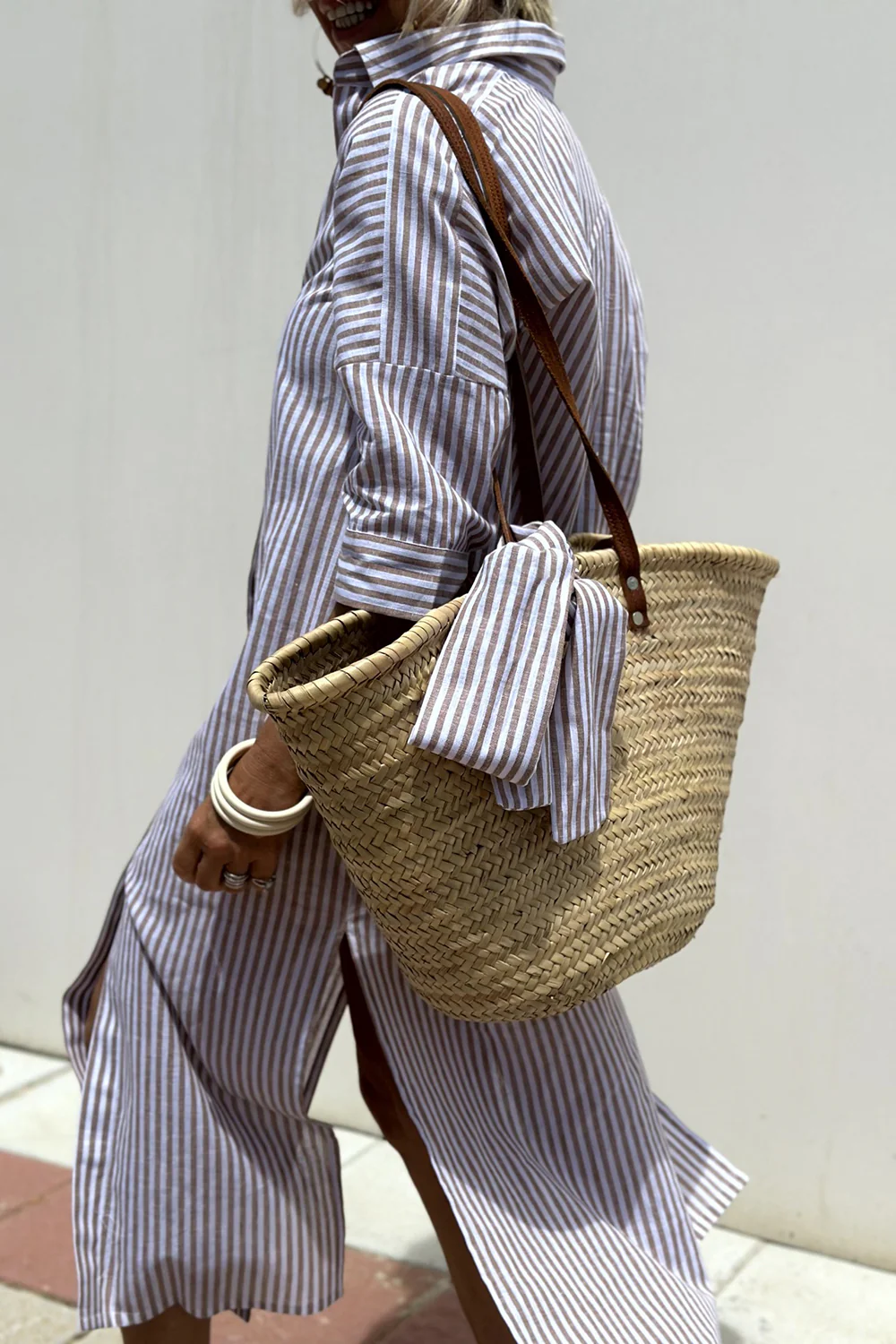 Women's Flowy Striped Midi Dress – Relaxed Summer Day Dress