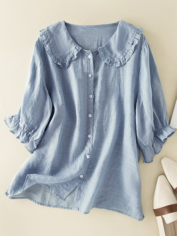Women's Peter Pan Collar Blouse – Ruffle Detail Blouse
