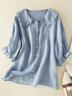 Women's Peter Pan Collar Blouse – Ruffle Detail Blouse