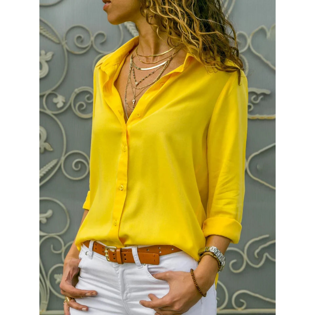 Women's Long Sleeve Button Front Blouse – Tailored Office Work Blouse